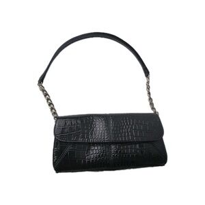 Y2K 2000s Soho Style Chain Shoulder Bag Black Crocodile Mini Purse